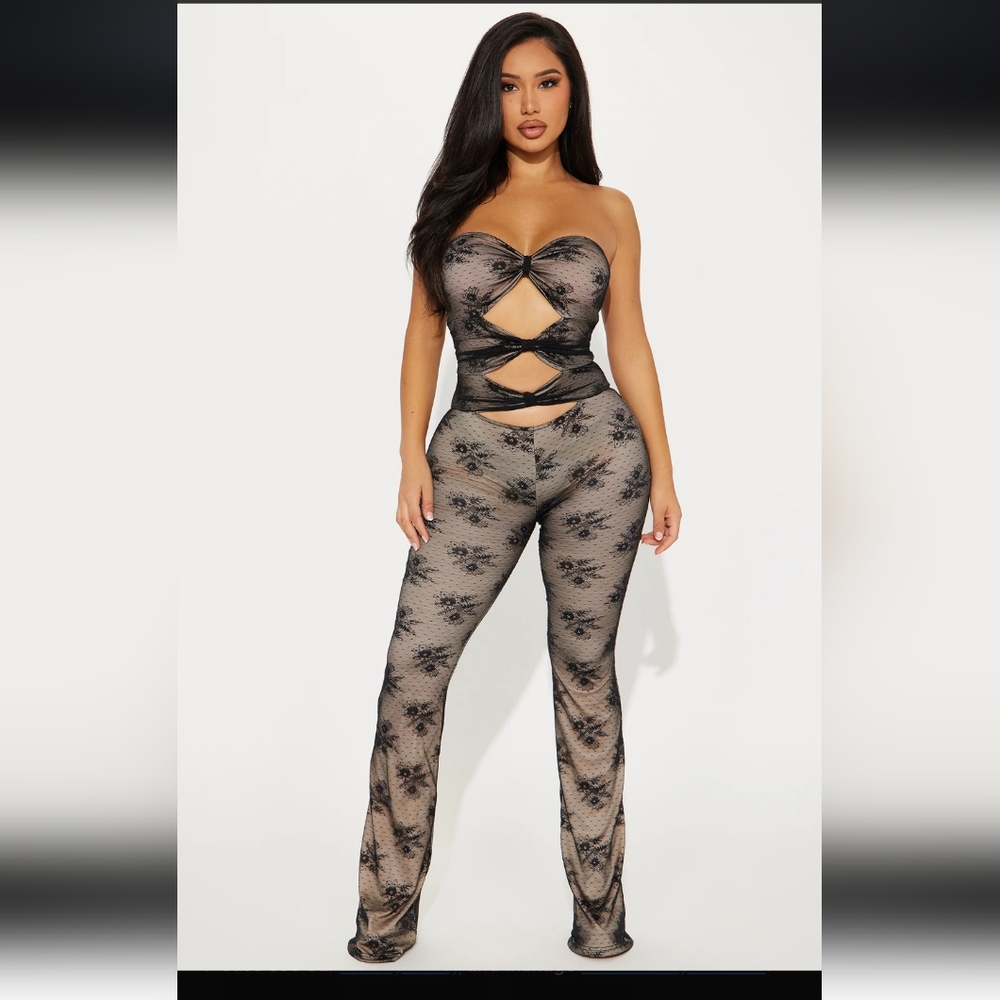 Fashion Nova Black Lace Strapless Jumpsuit XL In My Feels